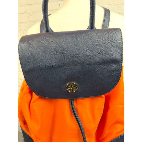 TORY BURCH Dena dark blue orange nylon drawstring flap backpack main image 15